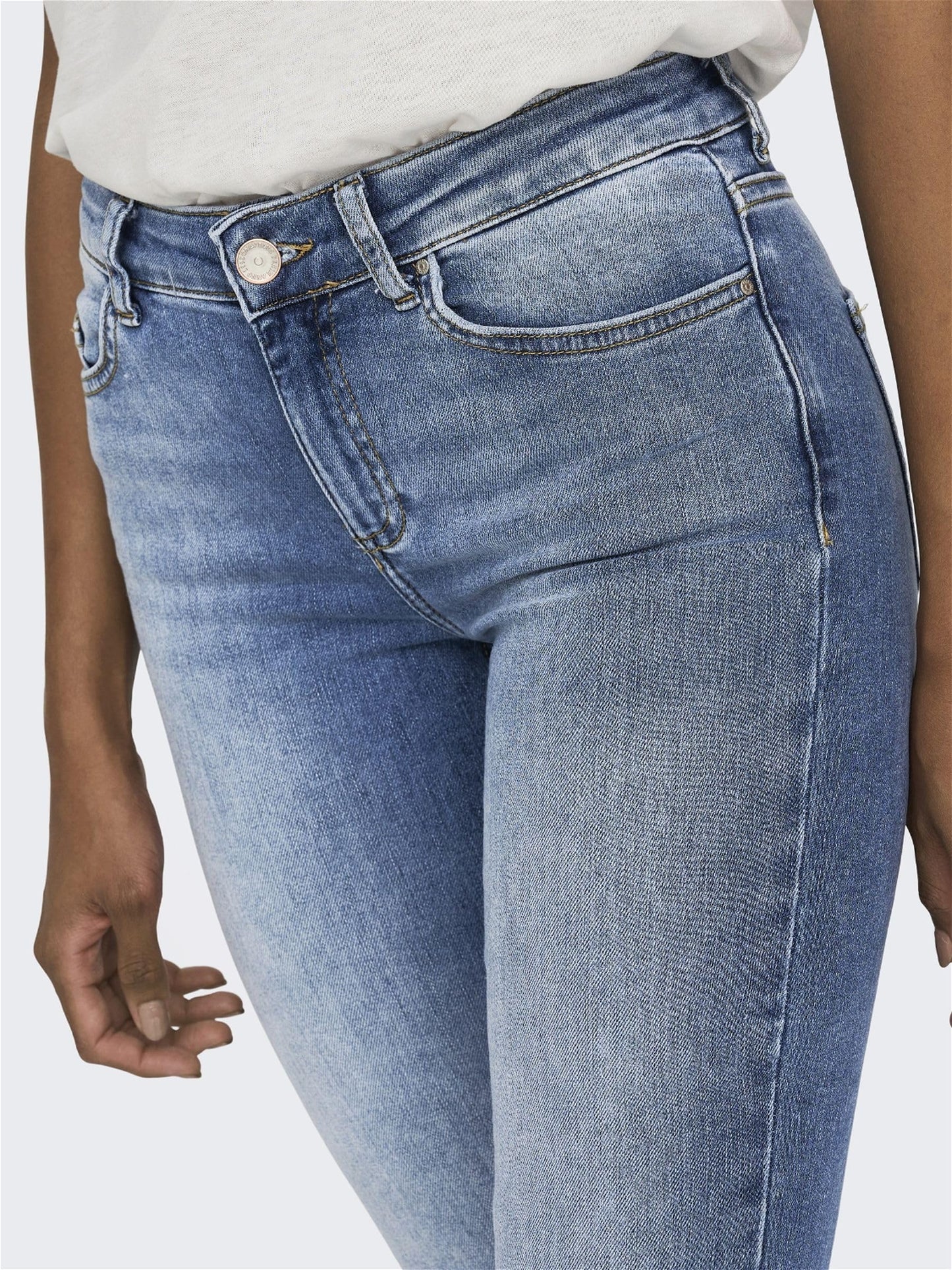 ONLY Women Solid Cotton Flared Fit Mid Rise Blue Jeans