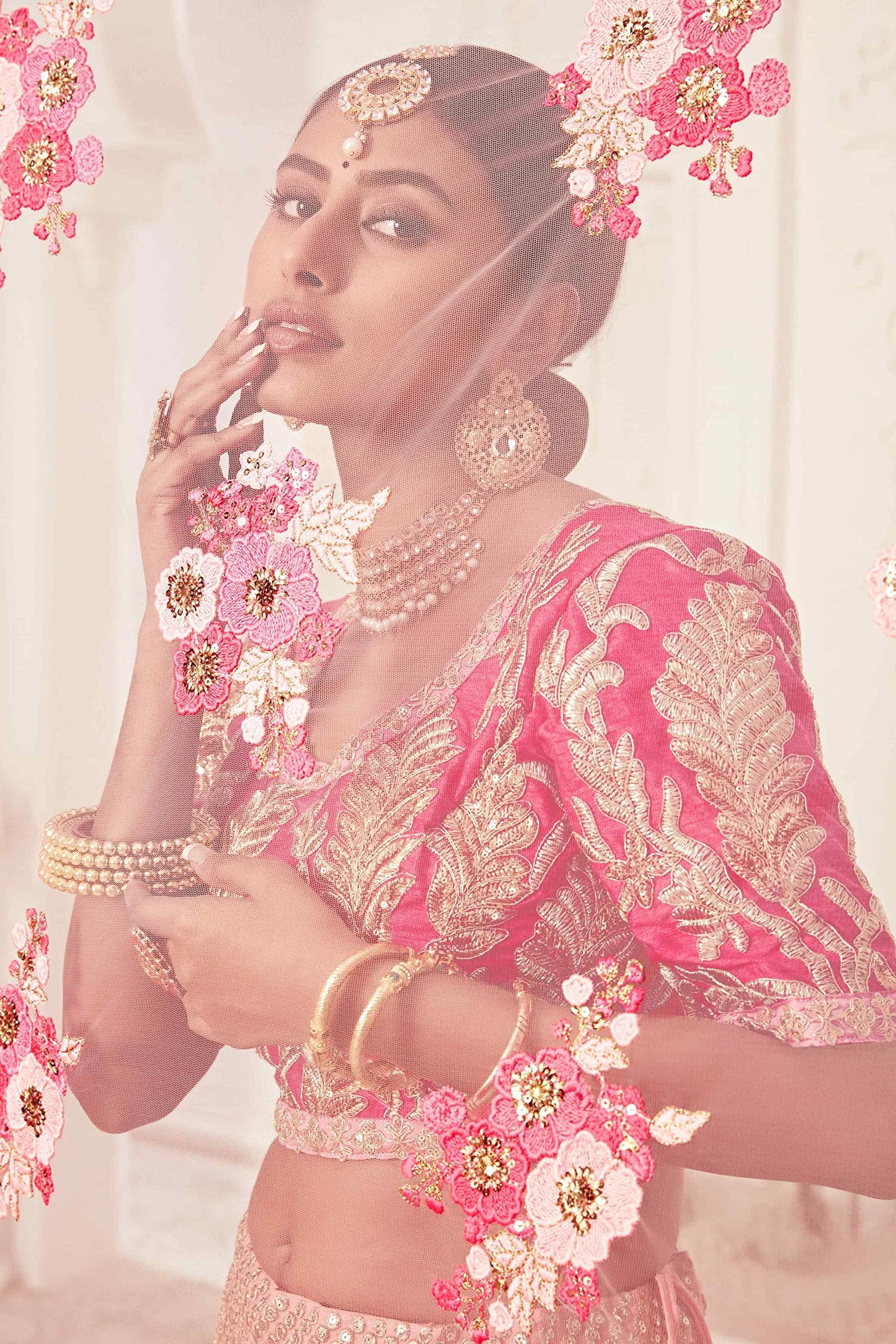 Divine International Trading Co Women's Soft Net Lehenga Choli With Dupatta (PINK_ZC7706_Unstitched)