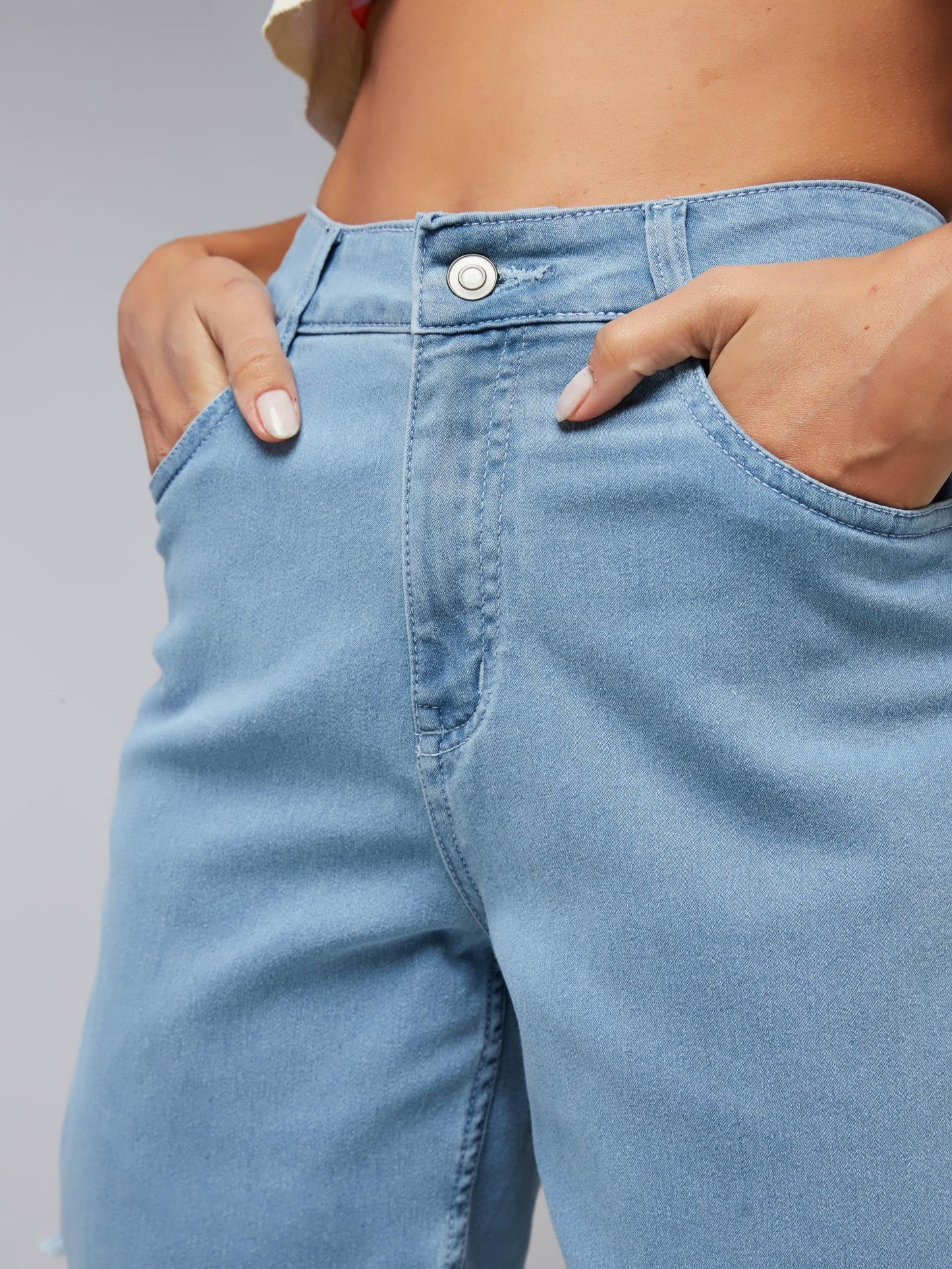 Dolce Crudo Women's Regular High Rise Above Knee Stretchable Denim Shorts (DOSS23DEN09-12-158-28, Light Blue, 28)