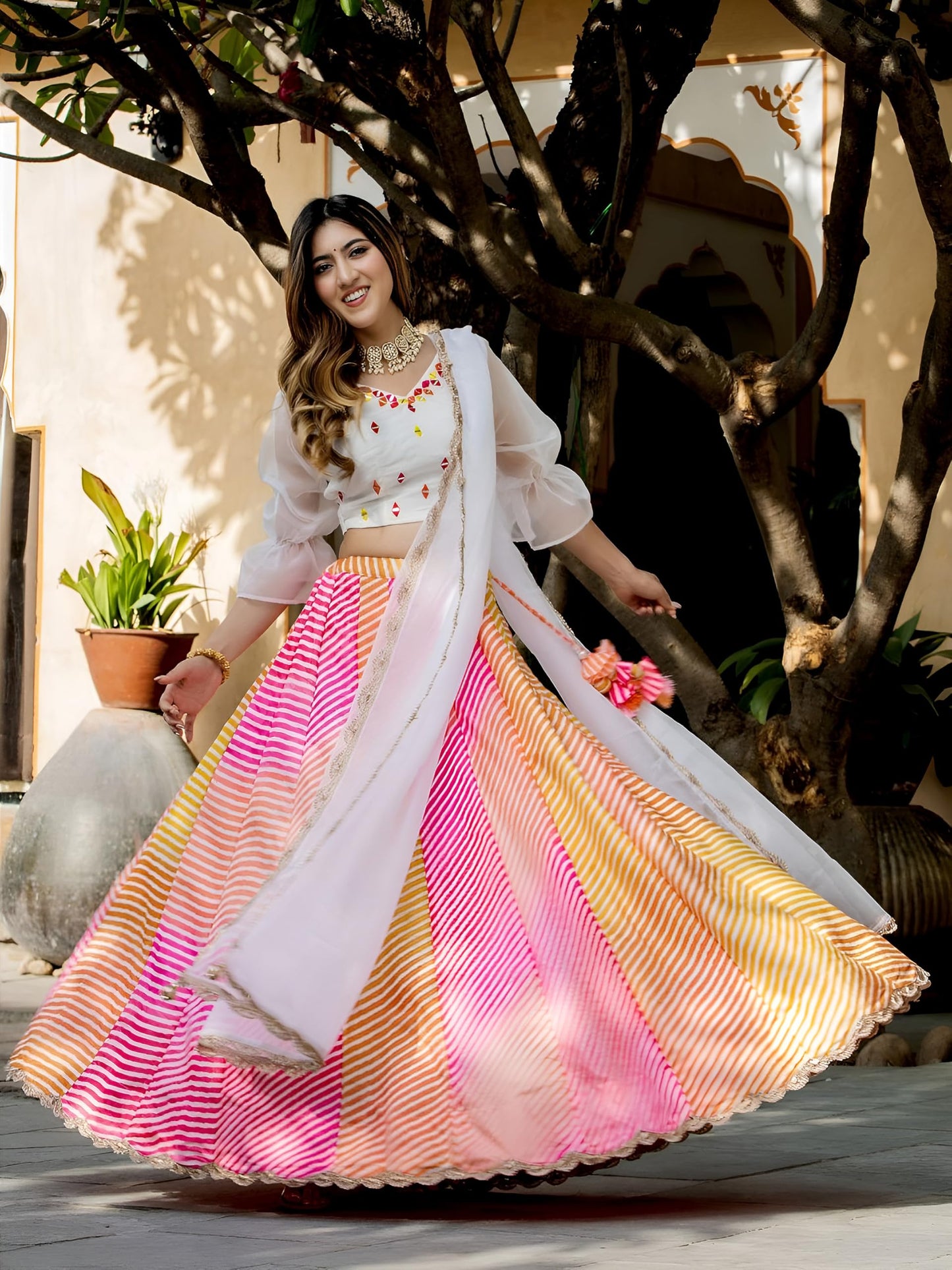 Zeel Clothing Womens Faux Silk Lehenga Choli Semi-Stitched White Wedding Girlish Latest Free Size