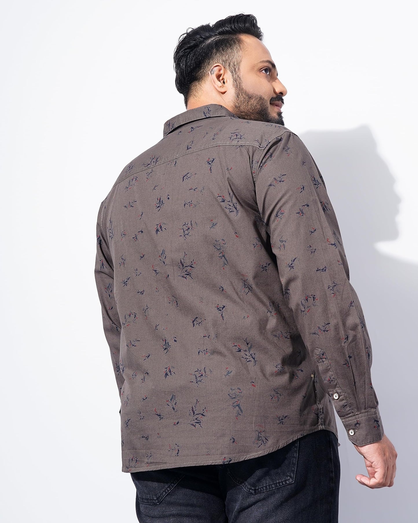 The Indian Garage Co Men Olive Floral Plus Size Cotton Casual Shirt