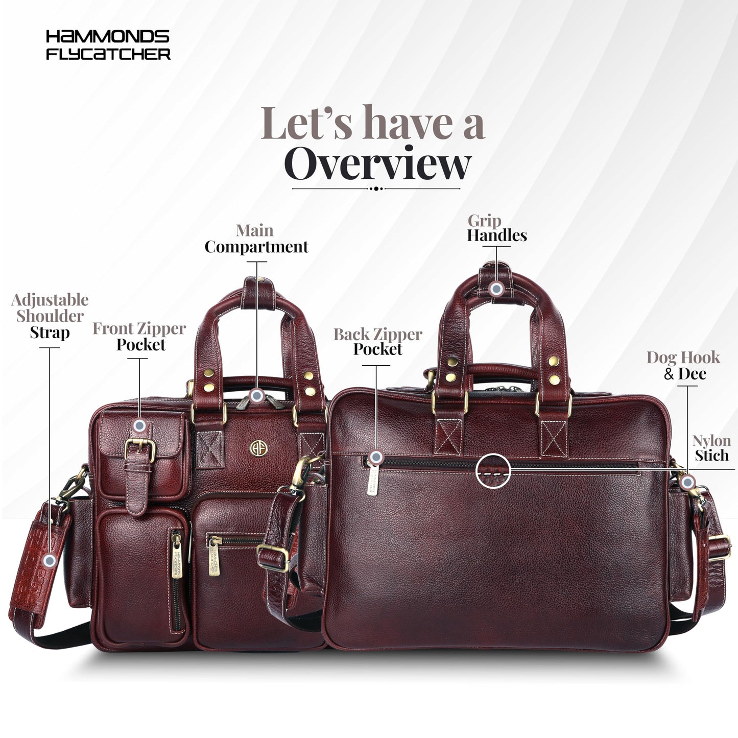 HAMMONDS FLYCATCHER Genuine Leather Office Bag for Men with Adjustable Shoulder Strap - 15.6 Inch Laptop Bag for Men - Water Resistant, 1 Year Warranty - Office, Travel, Daily Use - Brown