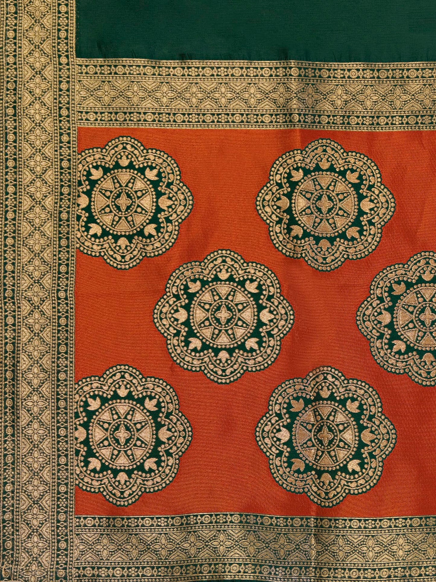 PURVAJA Women's Kanjiwaram Semi-Stitched Lehenga choli (Bahaar-Rust_Free Size)