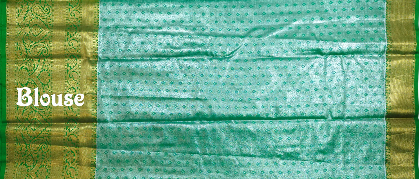 VFCollections Women's Kanchipuram Silk Pure Pattu Sarees With Blouse (VFC101-1), Green