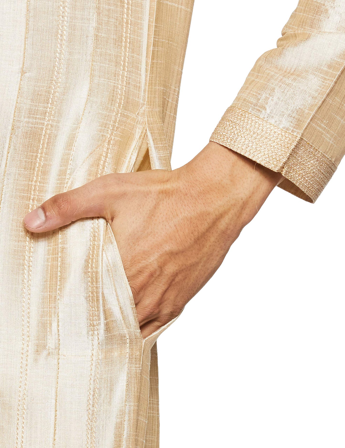 Manyavar Men's Full Sleeve Blended Solid Kurta & Churidar Set, Cream - Small (S952156-311)