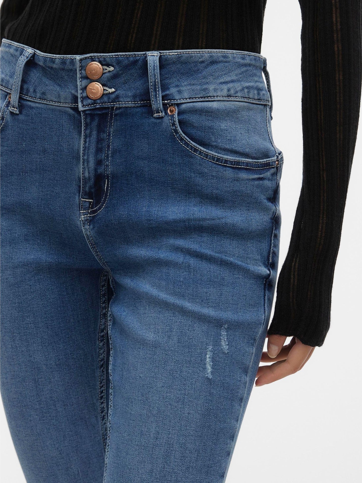 VERO MODA Women Solid Cotton Blend Skinny Fit High Rise Blue Jeans