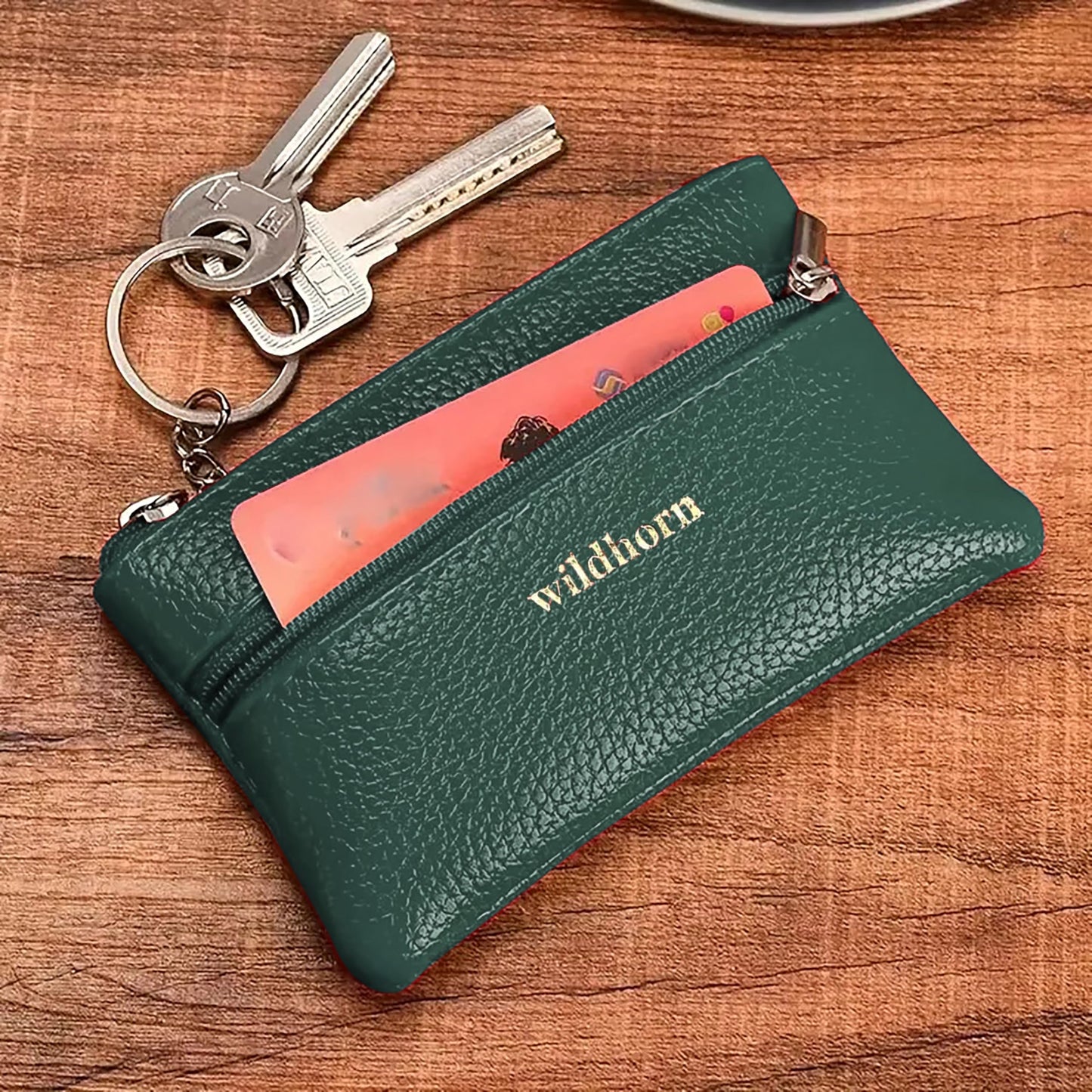WildHorn Genuine Leather Wallet for Women, Coin Pouch | Key Ring Credit Card Holder | Small Zipper Wallet for Ladies | Mini Purse for Coins, Cards & Cash (Green)