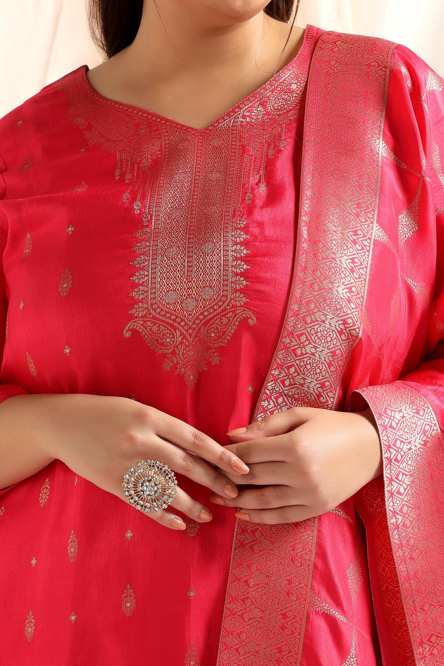 Jwalin Women's Plus Size Dola Silk Suit Set With Dupatta (JWWSET00077 RNI XL_Rani_XL)