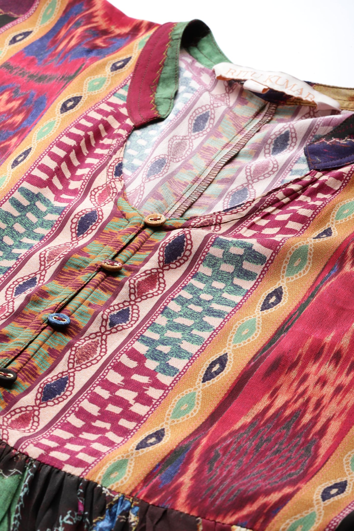 Ritu Kumar Brown Velvet Patchwork Kaftan Dress