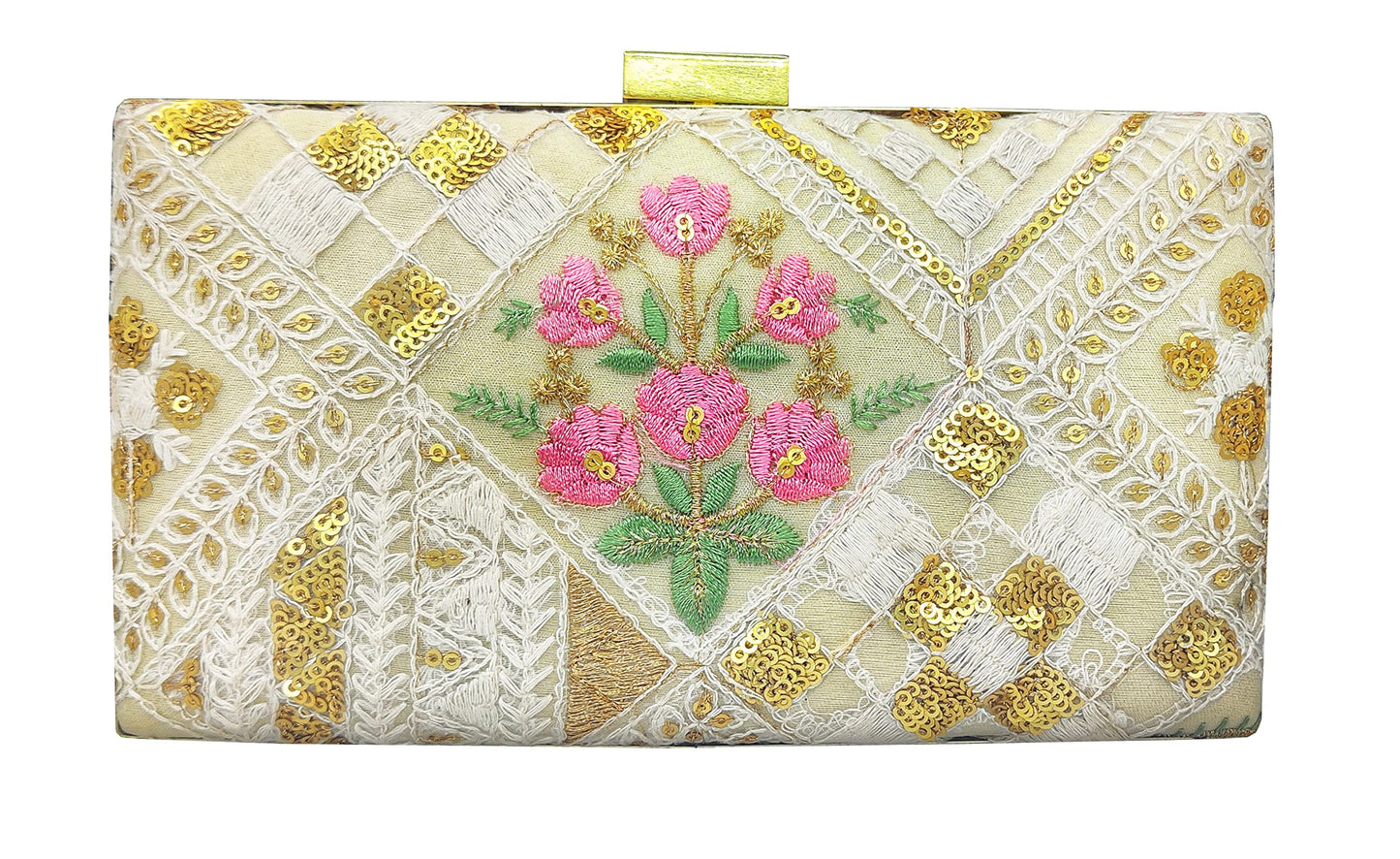 DUCHESS Women Party Box Clutch (Pink-White)