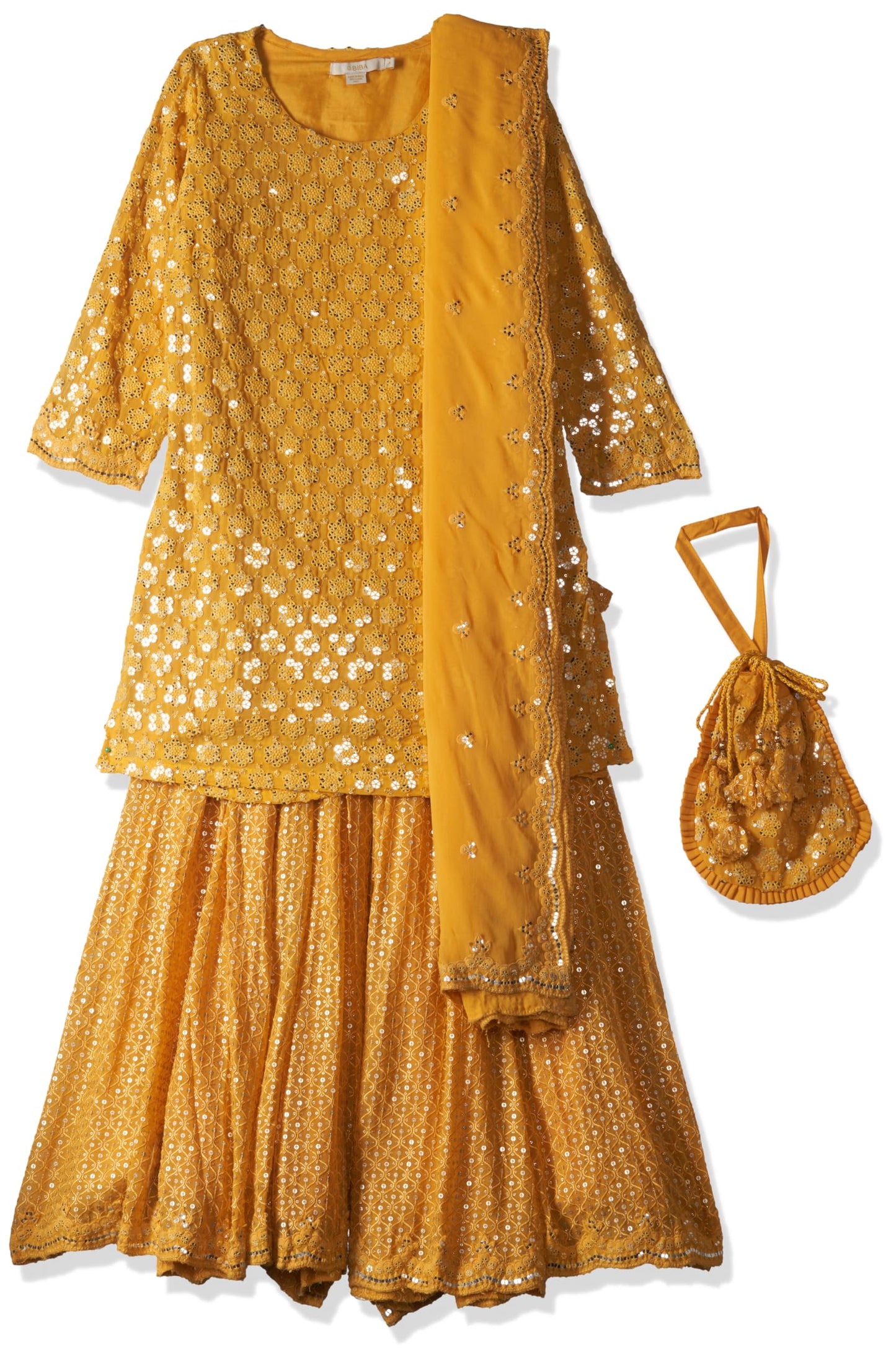 BIBA Viscose Women Embroidery Straight Salwar Kurta Dupatta(Skdassorted8280_Yellow_36), Large