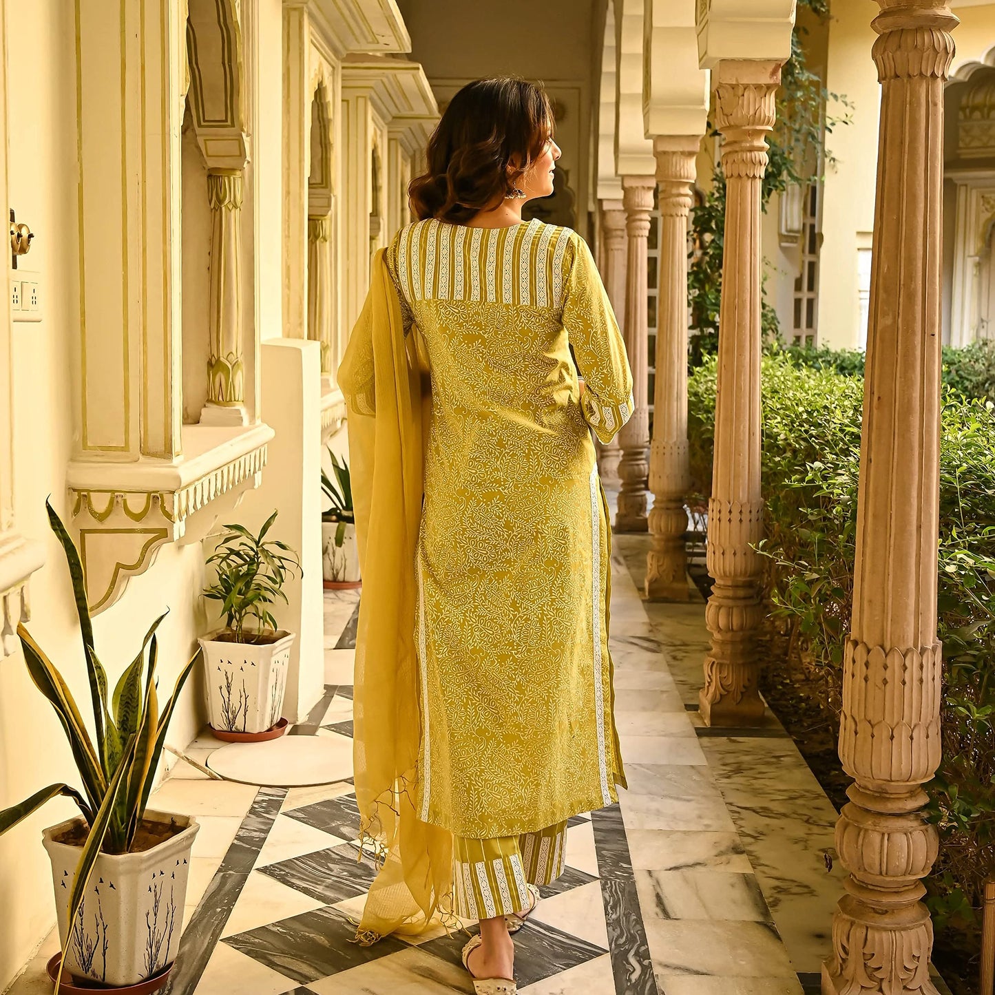 Royal Export Women's Straight Floral Printed Salwar Suit Set Mustard