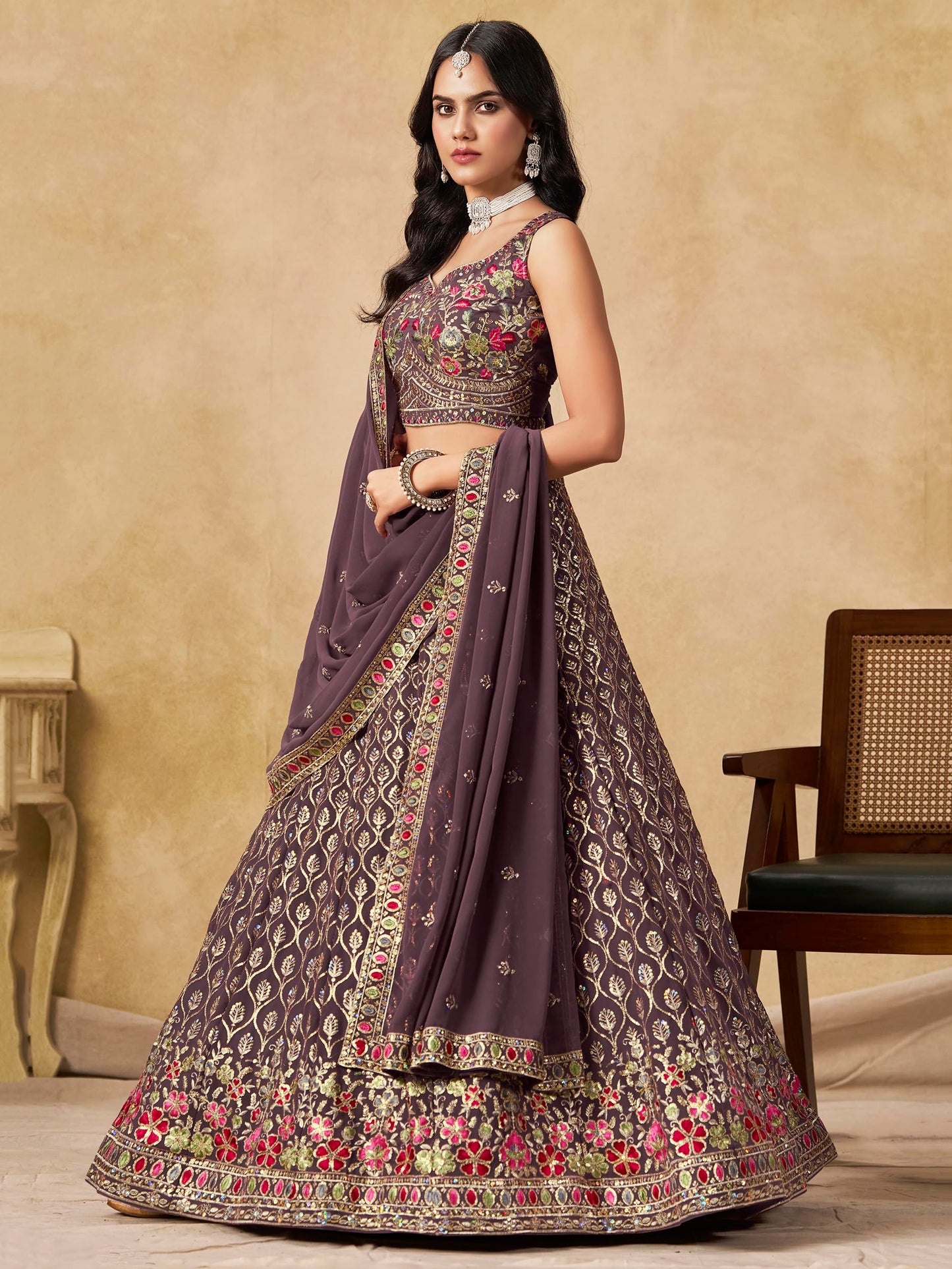 Zeel Clothing Women's Sequins and Thread Embroidered Work Georgette Lehenga Choli With Dupatta (5134-Women-Lehenga-Choli-Latest; Free size) (Light Purple)