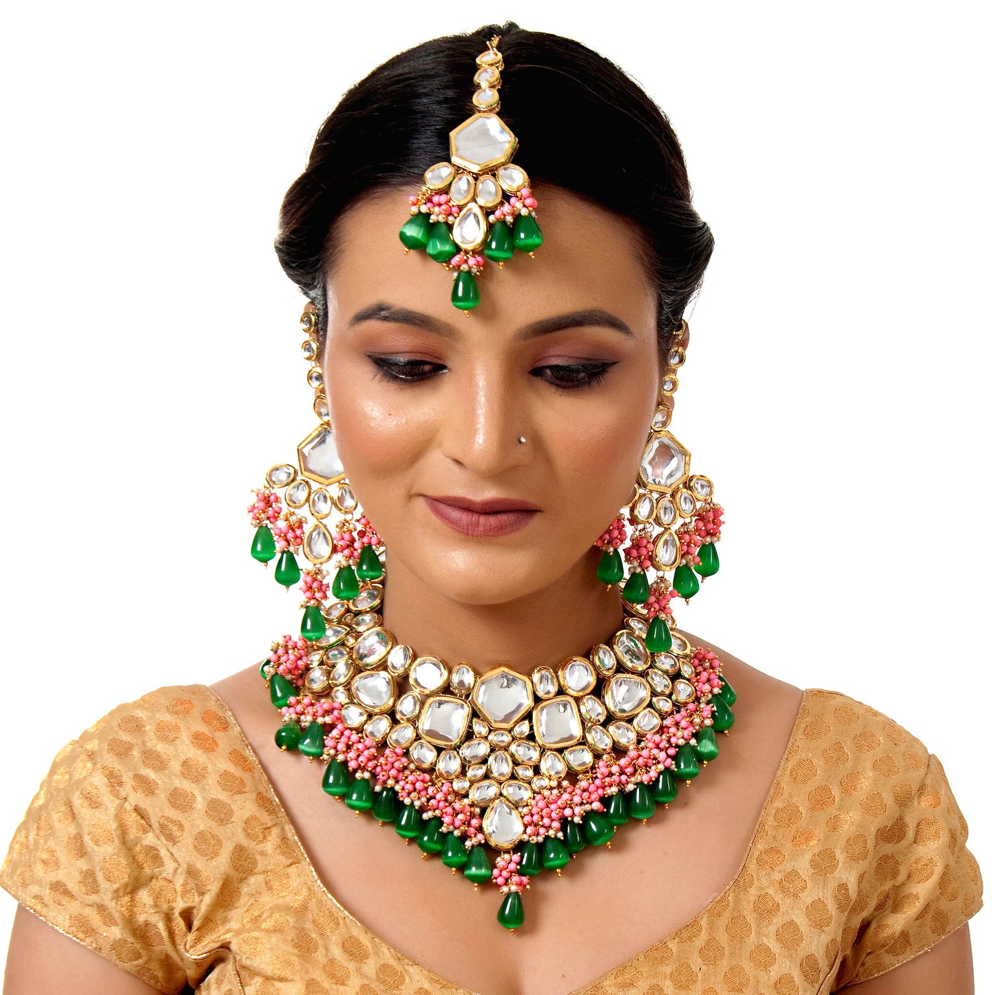 Lucky Jewellery 18K Gold Plated Multicolor with Monalisa Drop Bridal Set for Girls & Women