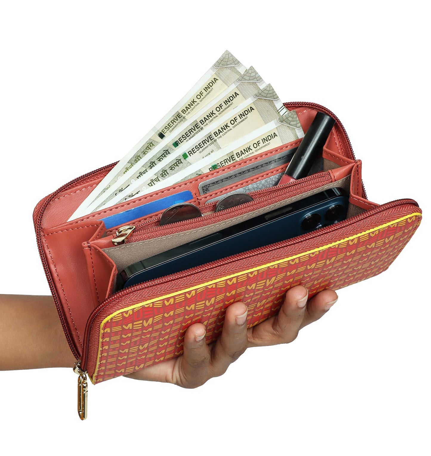 EUME Bandwing Vegan Leather Dragonfly UV Printed Wallet for Women | Ladies Purse with Card Holders Phone Pocket | Purse for Women |Hot Sauce Red Color