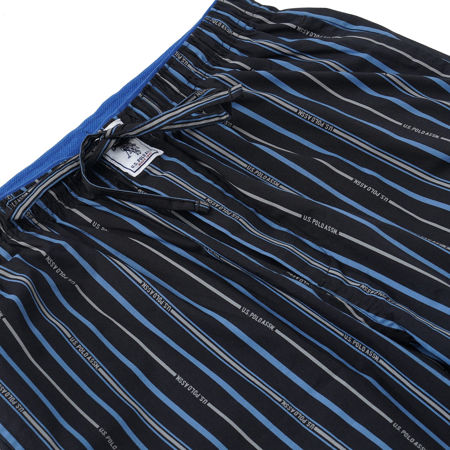 U.S. Polo Assn.. Men's IYAD Printed Mid Rise Cotton Lounge Pants(IYAD-PR_BLACK-USPOLOASSN STRIPE_L)