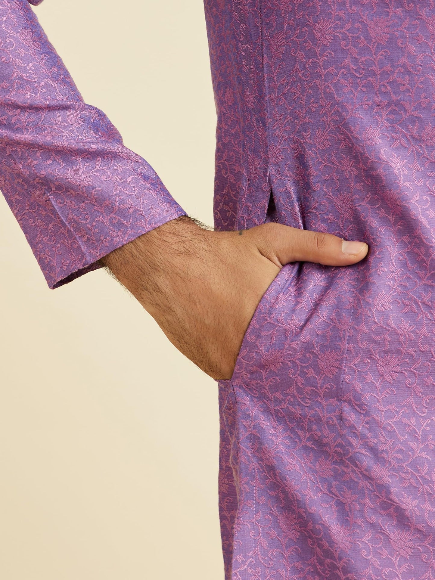 Manyavar Men's Viscose Blend Self Design Kurta Pyjama Set (Purple,XXL)