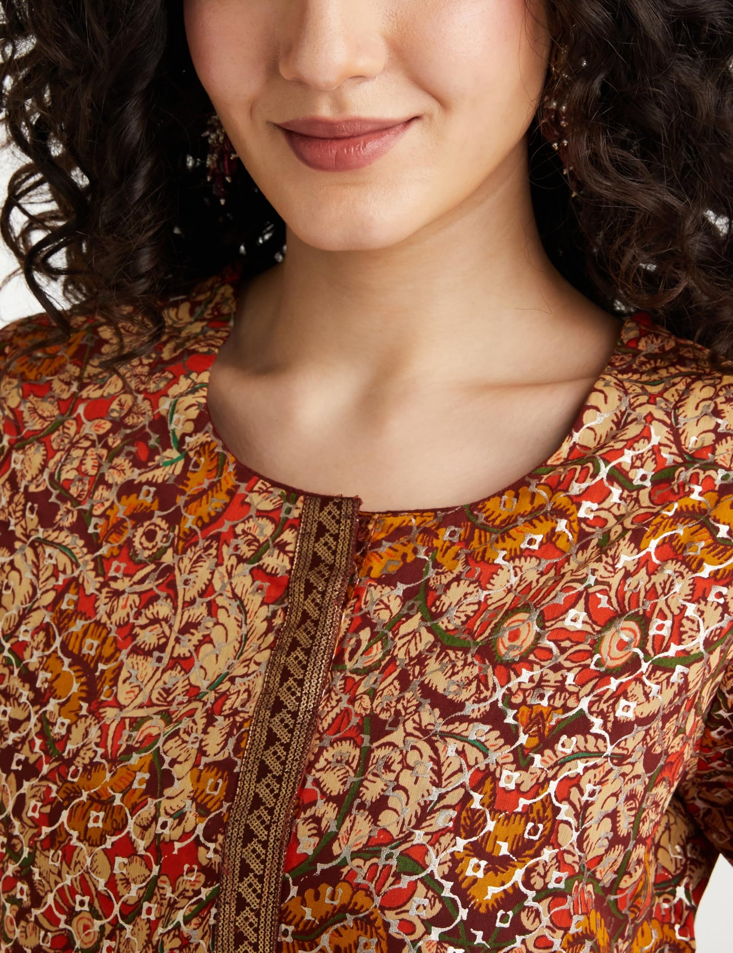 BIBA Cotton Women Printed Relaxed Salwar Kurta Dupatta (Skddurgotsa7566_Choco Brown_32)