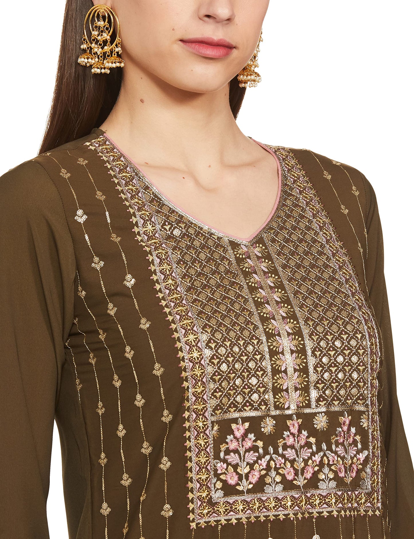 BIBA WOMEN EMBROIDERY FITTED SALWAR KURTA DUPATTA(SKDASSORTED7729_MEHANDI GREEN_32)