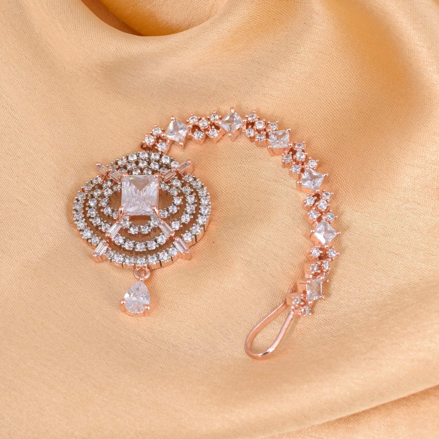 Saraf RS Jewellery-Solitaire Maang Tikka American studded Rose for Women & Girls