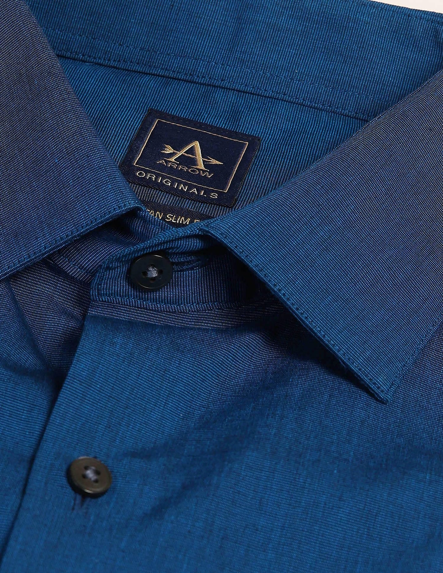 Arrow Men's Blue Solid - Cutaway Collar Full Sleeves Formal Shirt with Chest Pocket | Cotton Fabric | Slim Fit