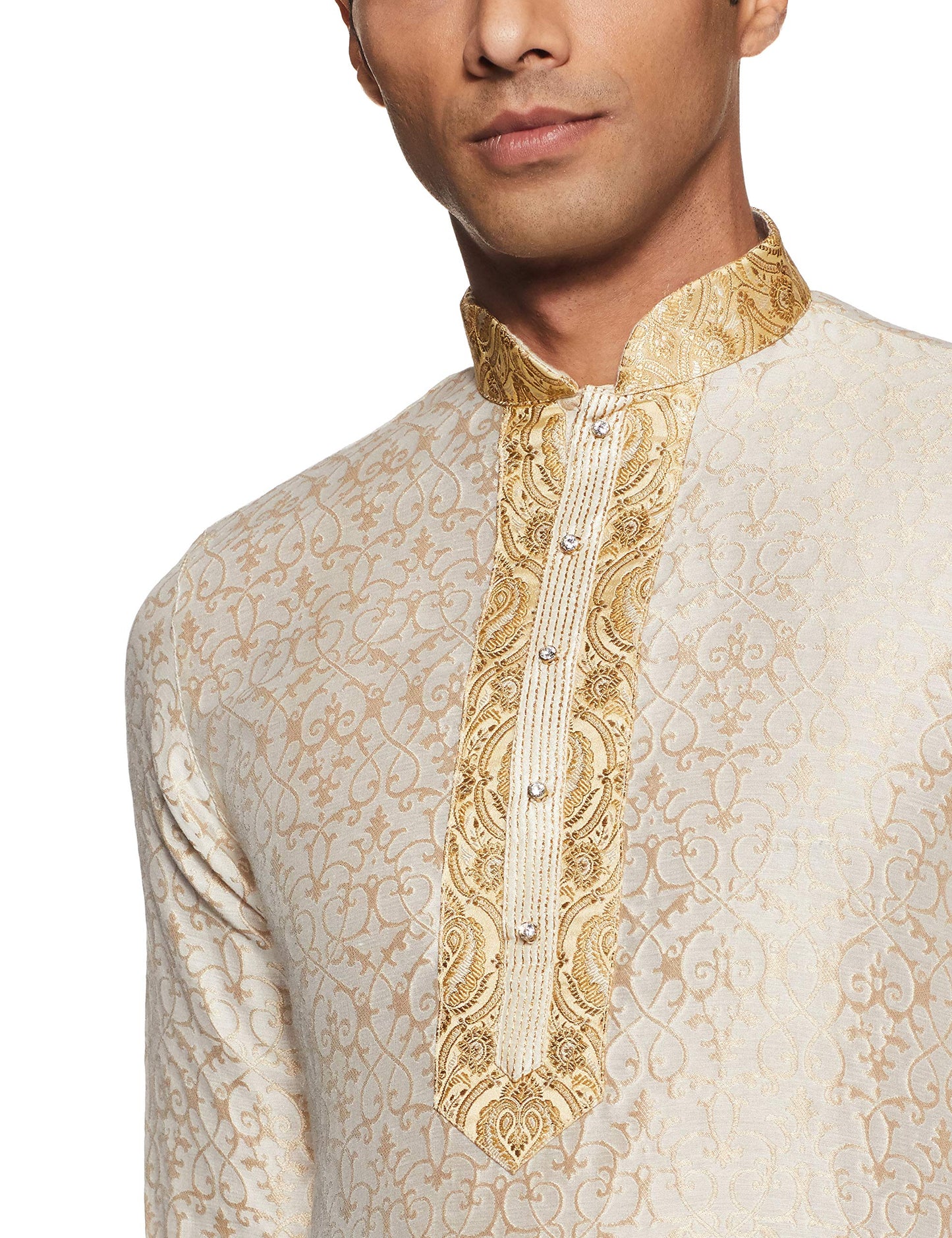 Manyavar Men's Cotton Kurta Pyjama (8903035346049_SDES171-302-S_Cream)