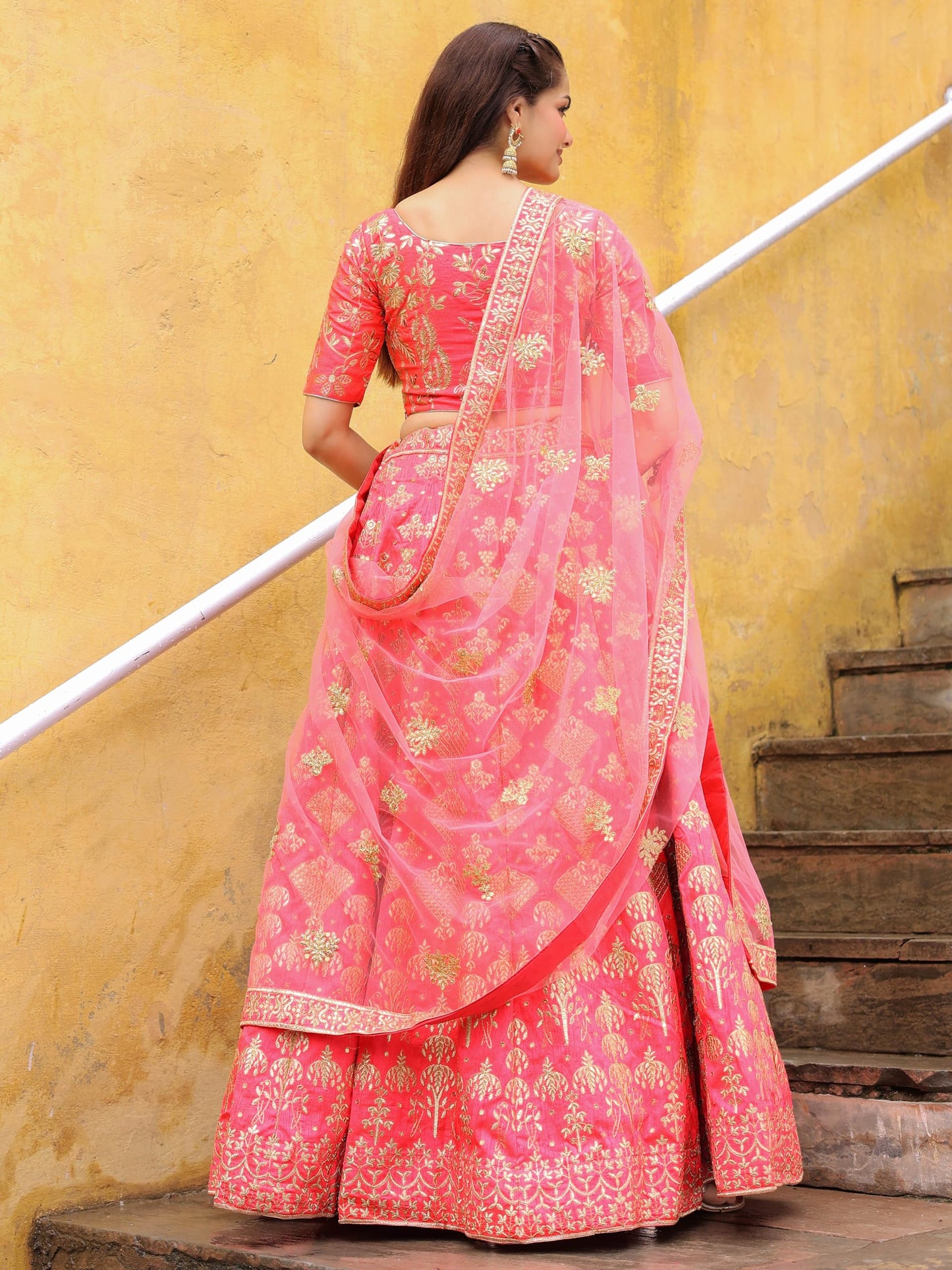 Zeel Clothing Women's Sequins Thread Embroidery Silk Wedding Latest Readymade Lehenga Choli With Dupatta (7055-Peach-Wedding-Lehenga-Choli-Latest; Free Size) (Peach)