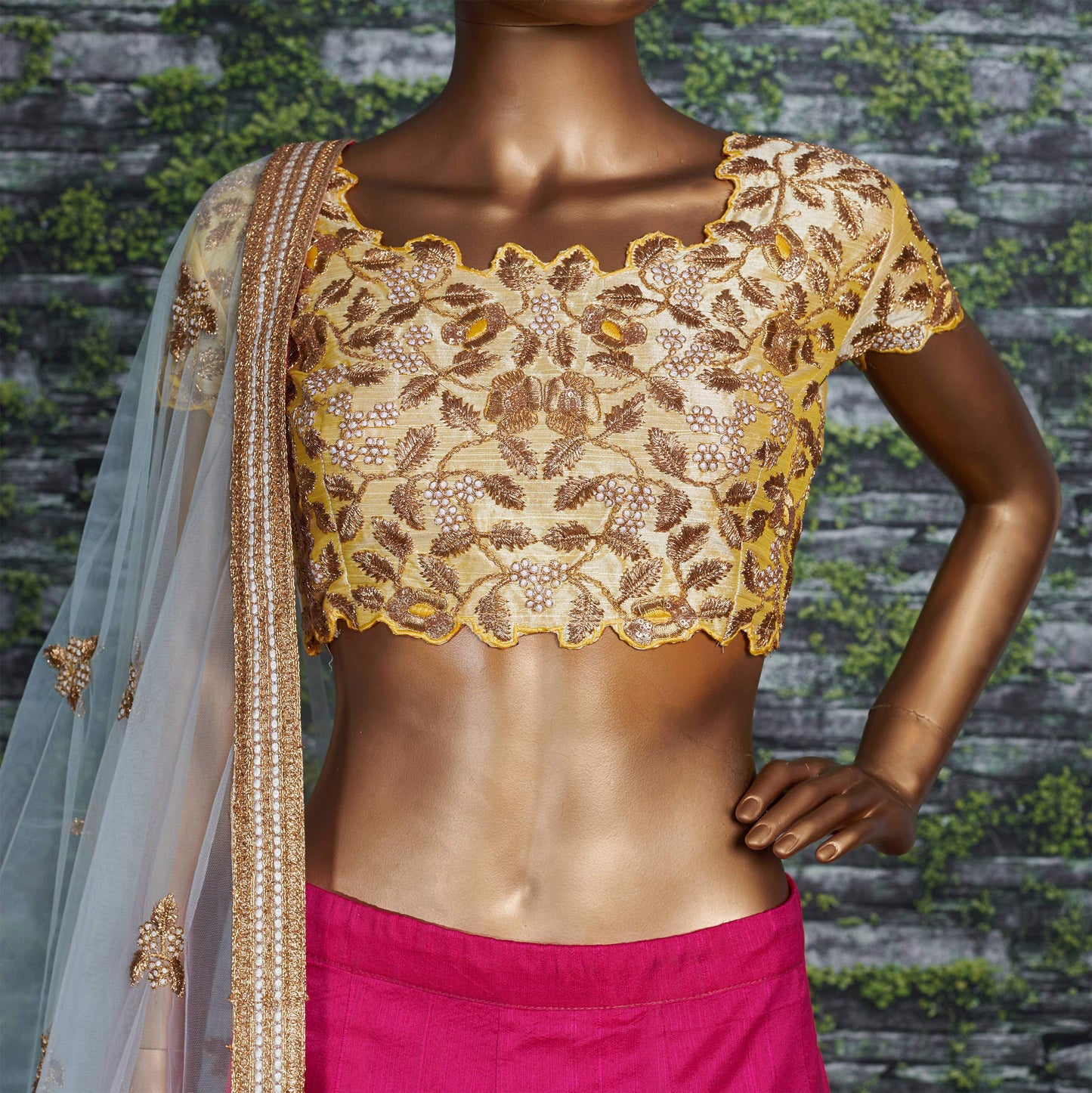 Zeel Clothing Women's Faux Silk Dress Material Semi-Stitched Lehenga Choli (7045-Yellow-Pink-New_Yellow & Pink_Free Size), Customizable Length