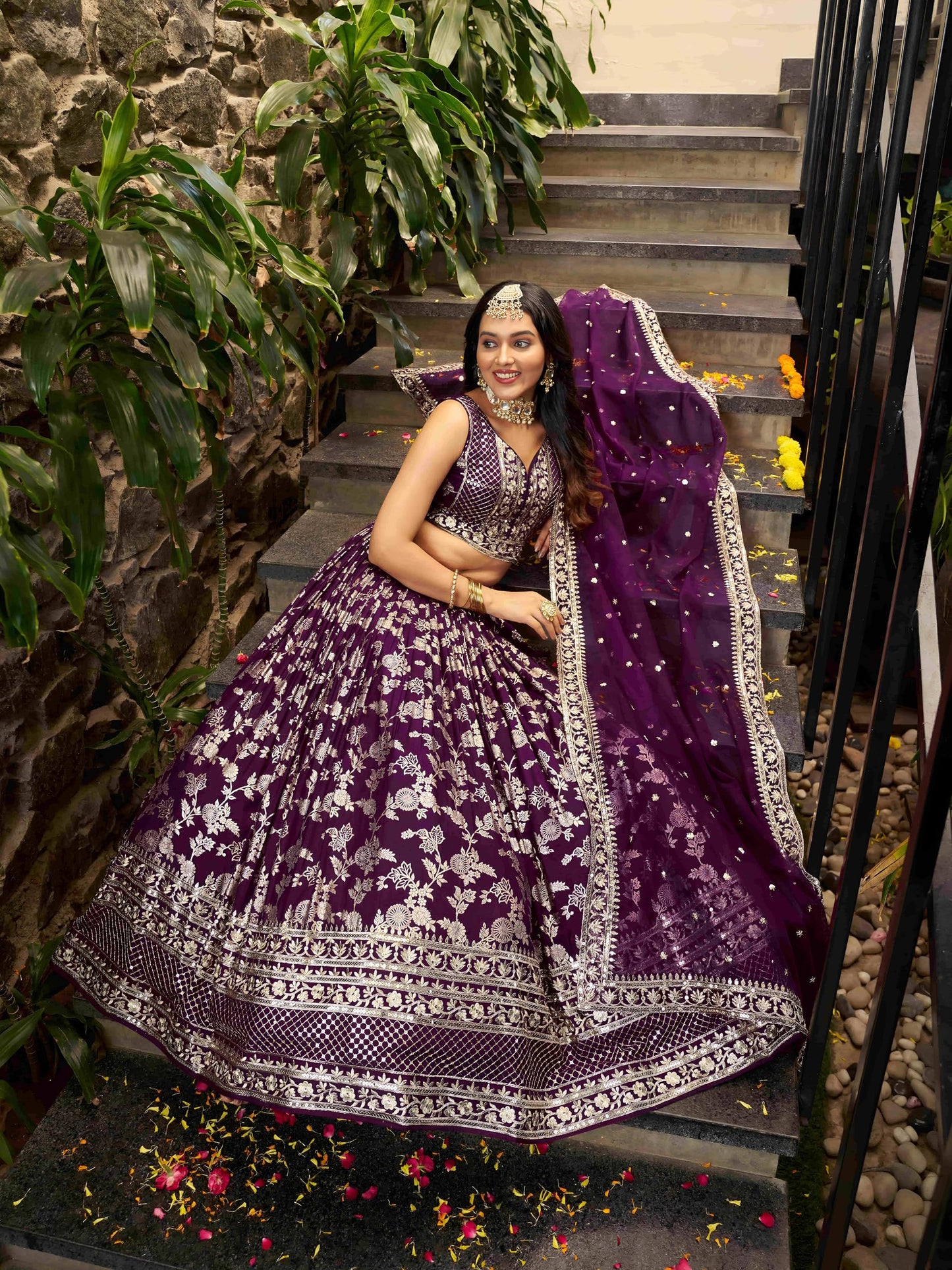 Zeel Clothing Women's Sequins Zari Embroidered Dola Silk Jacquard Lehenga Choli With Dupatta (7100-Women-Lehenga-Choli-Latest, Free size) (Wine)