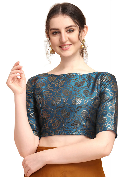 OOMPH! Jacquard Blue Readymade Blouse for Women - rbbl162s