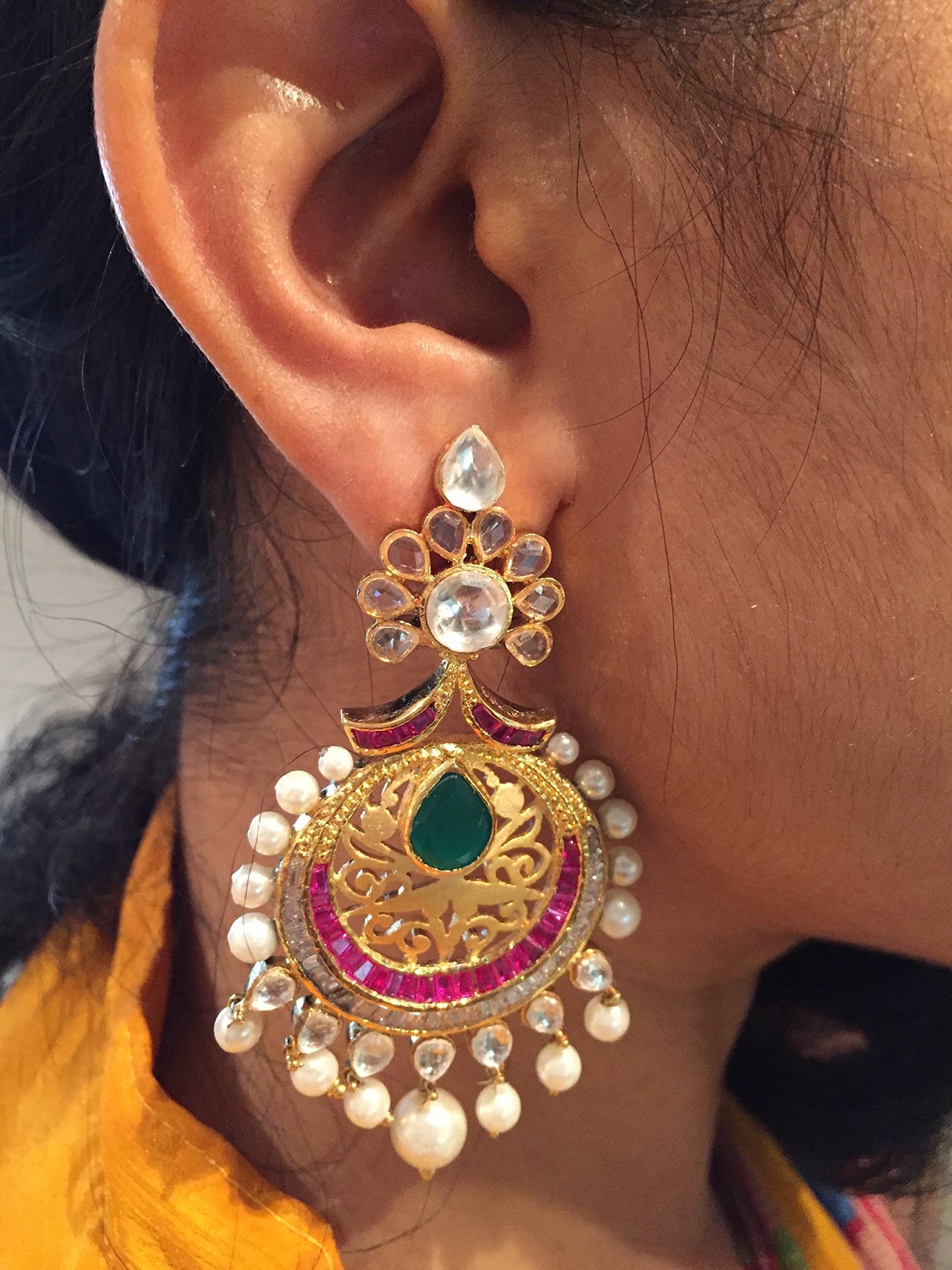 Swasti Jewels Bollywood style Colourful Pearls Chand Bali Earrings for Women