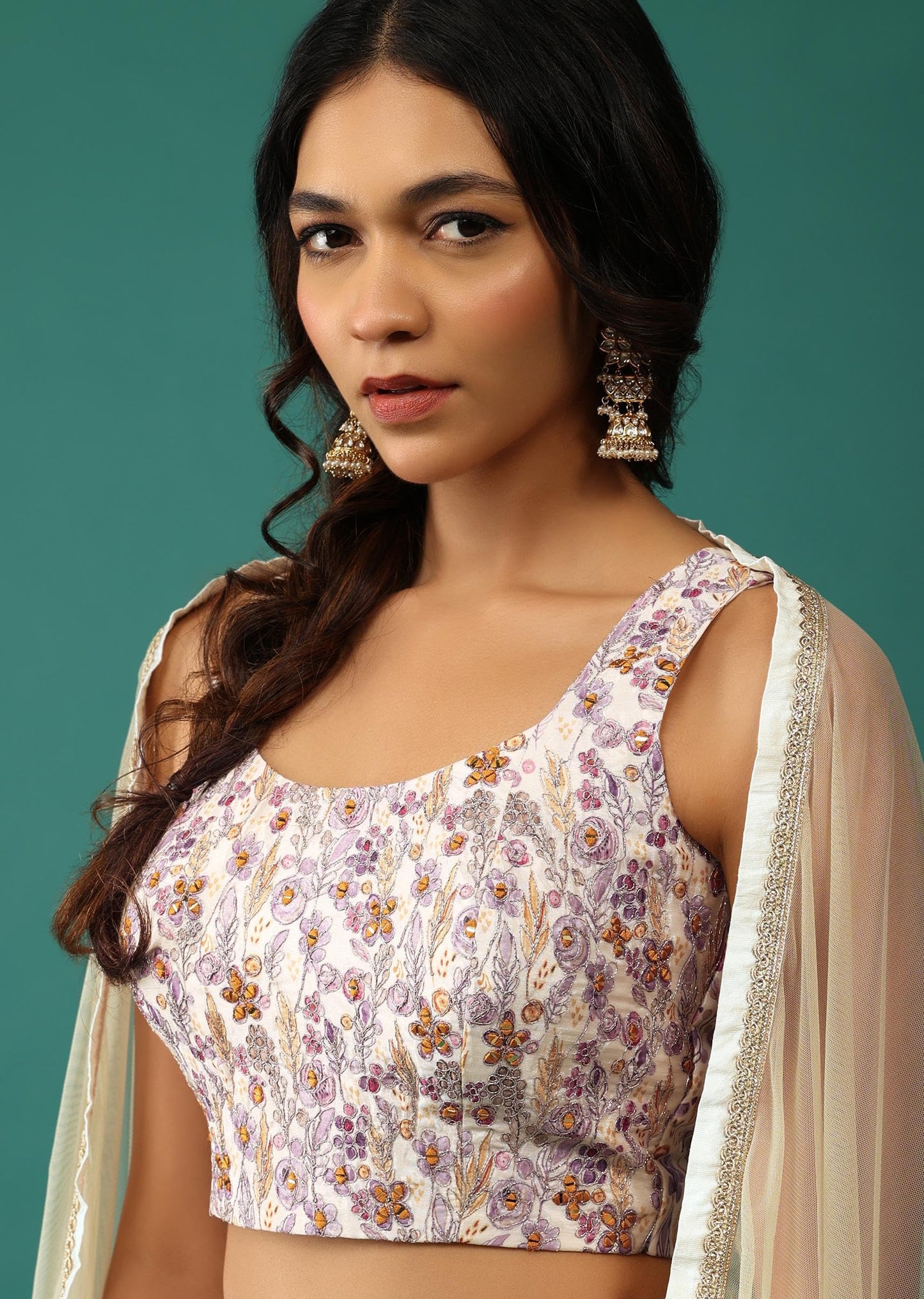 Zeel Clothing Digital Print Mirror Hand Work Georgette Lehenga Choli with Dupatta (5100-White-Wedding-Stylish-Lehenga-Choli; Free Size)