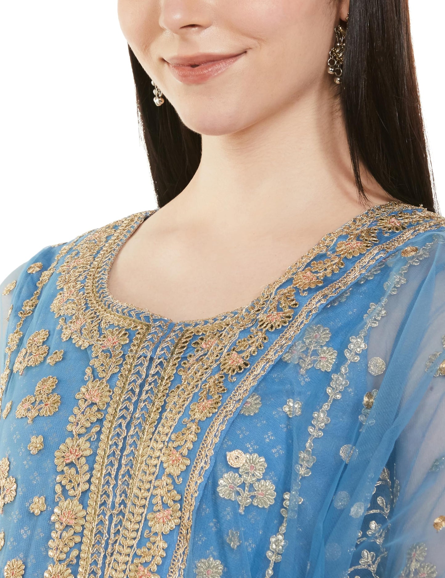 Biba Women's Net Kurta Sets (SKDHVYOCWR10471AW24LTBLU_Blue