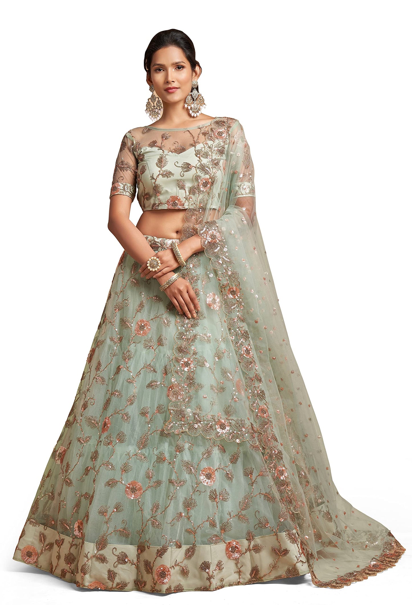 Divine International Trading Co Women's Net Embroidered Semi-Stitched Lehenga Choli with Dupatta (7314-SkyBlue-Wedding-Girlish-Latest-Lehenga; Free Size)