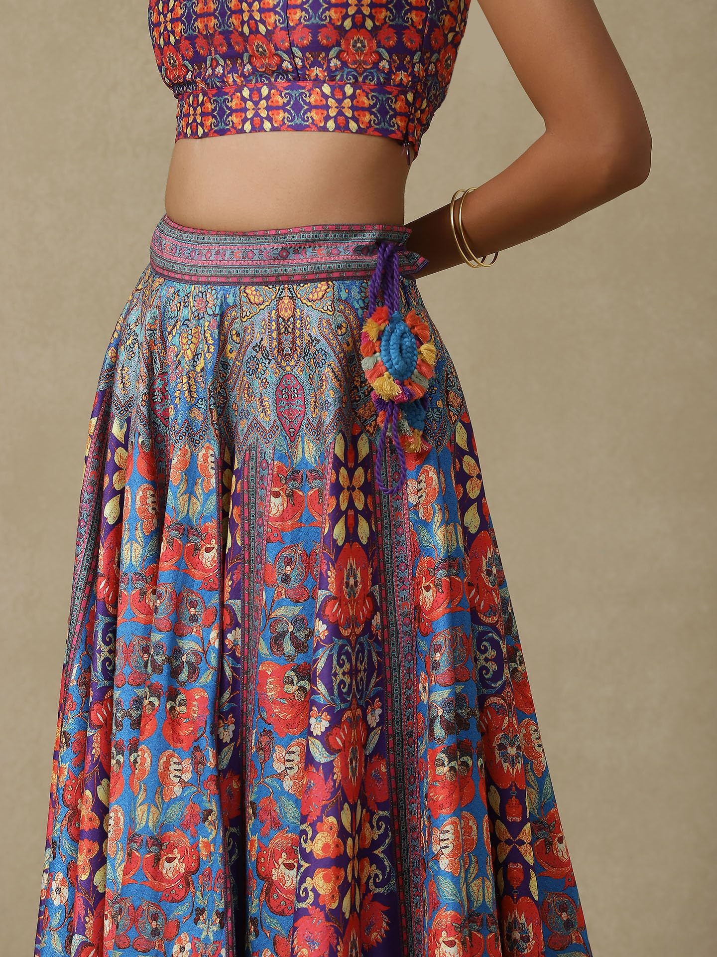 Aarke Ritu Kumar Women's Purple Floral Printed Polyester Readymade Lehenga Choli Set