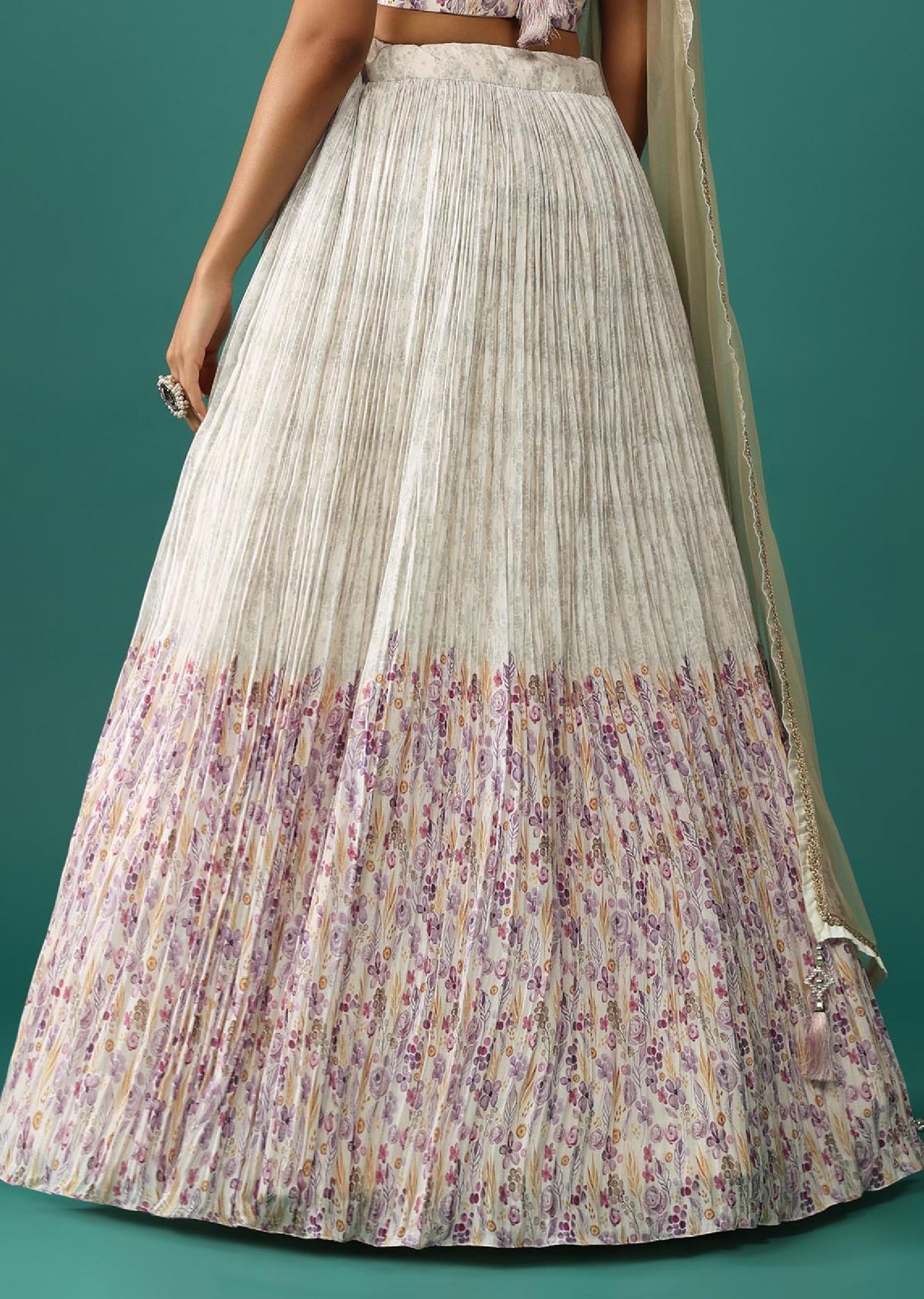 Zeel Clothing Digital Print Mirror Hand Work Georgette Lehenga Choli with Dupatta (5100-White-Wedding-Stylish-Lehenga-Choli; Free Size)