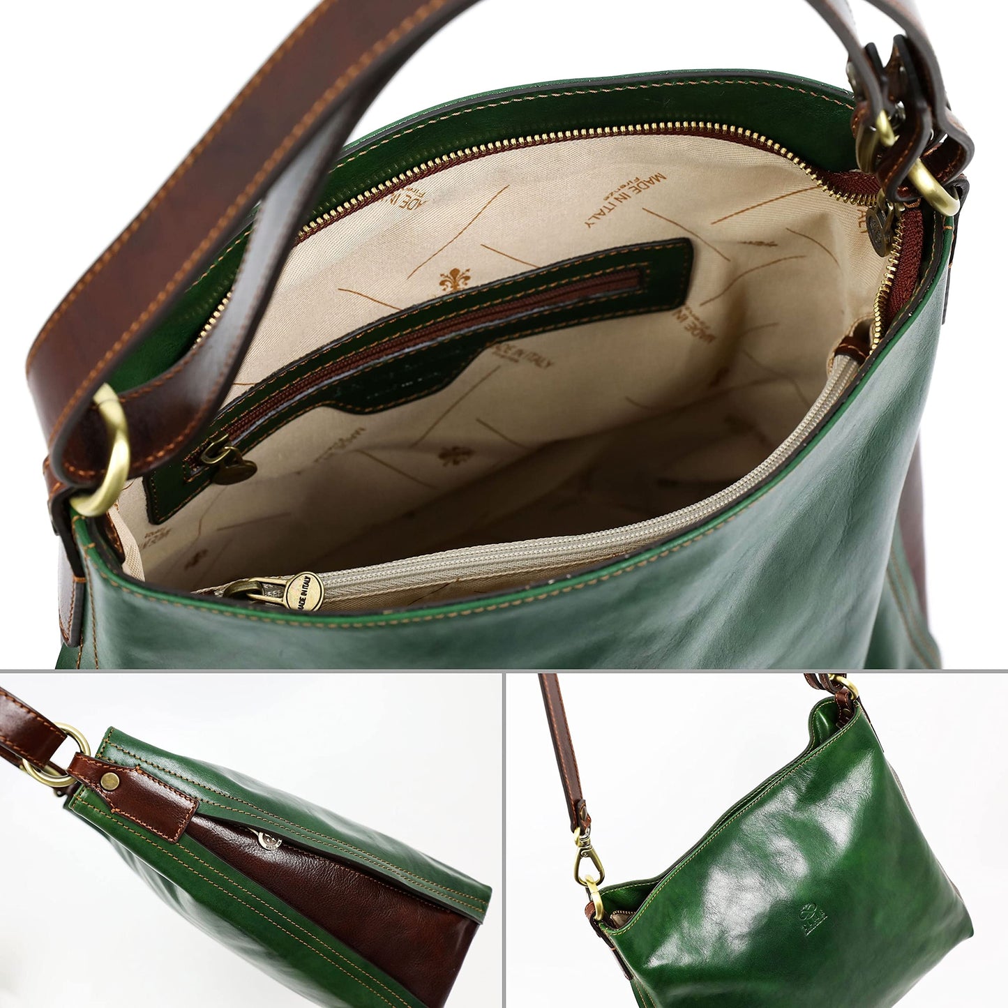 Leather Handbag - Shoulder Bag - Convertible Purse for Women - Time Resistance, Green, One Size