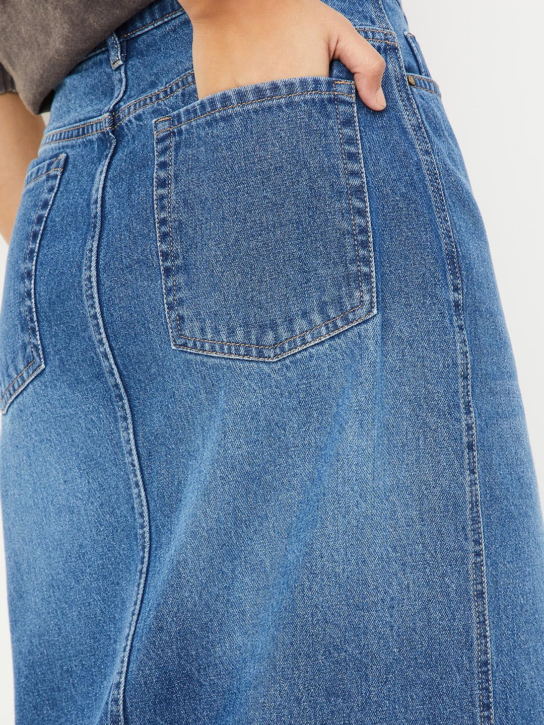 Max Women Washed Denim Skirt (Blue_34)