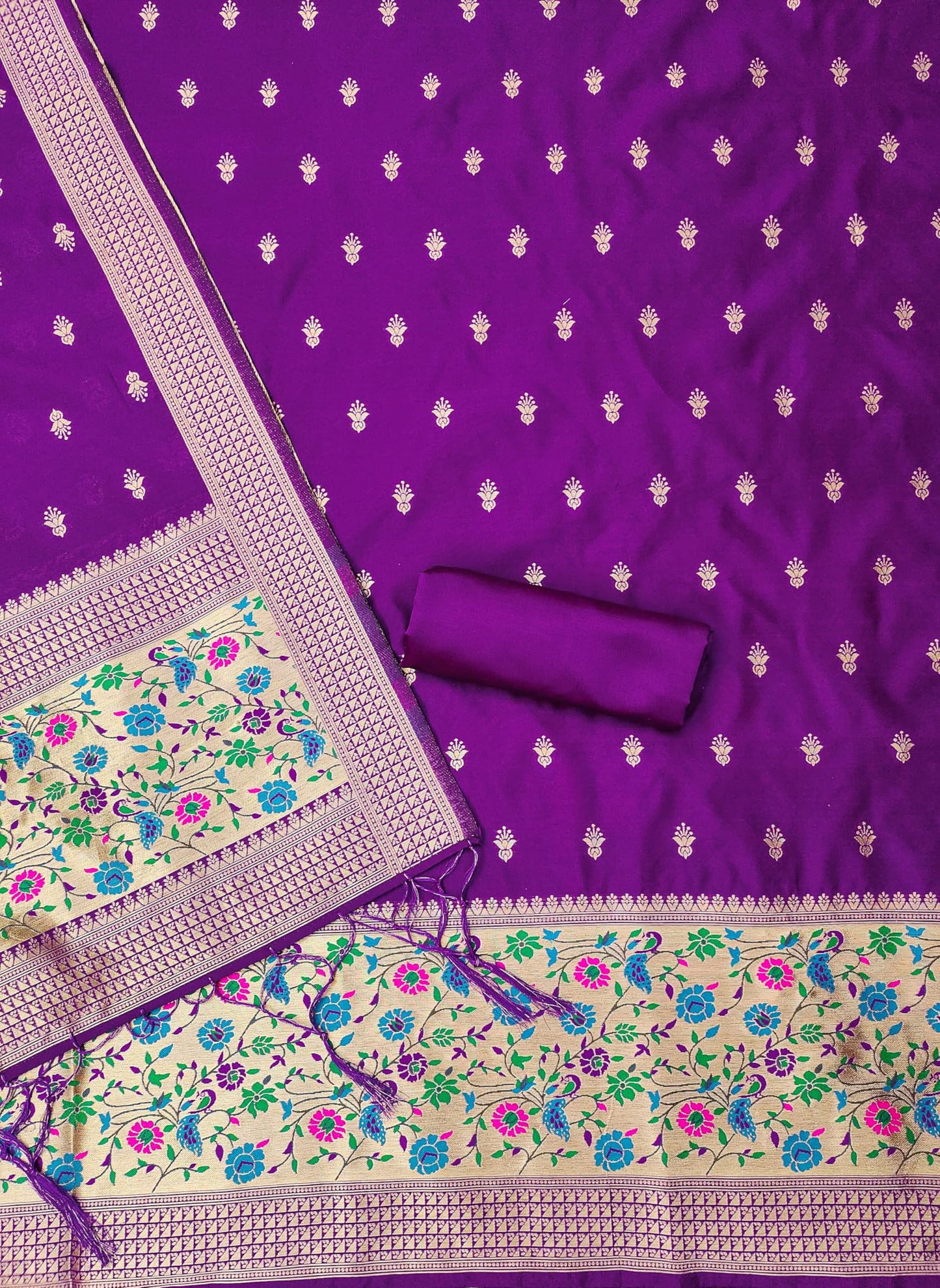 SHANTVAN GALLERY Pure Zari Banarasi Silk Suit Dress Material for Woman Premium Banarasi Dress Materials for Women Unstitched Soft Silk Top Bottom Dupatta Mor Jal Design, Purple