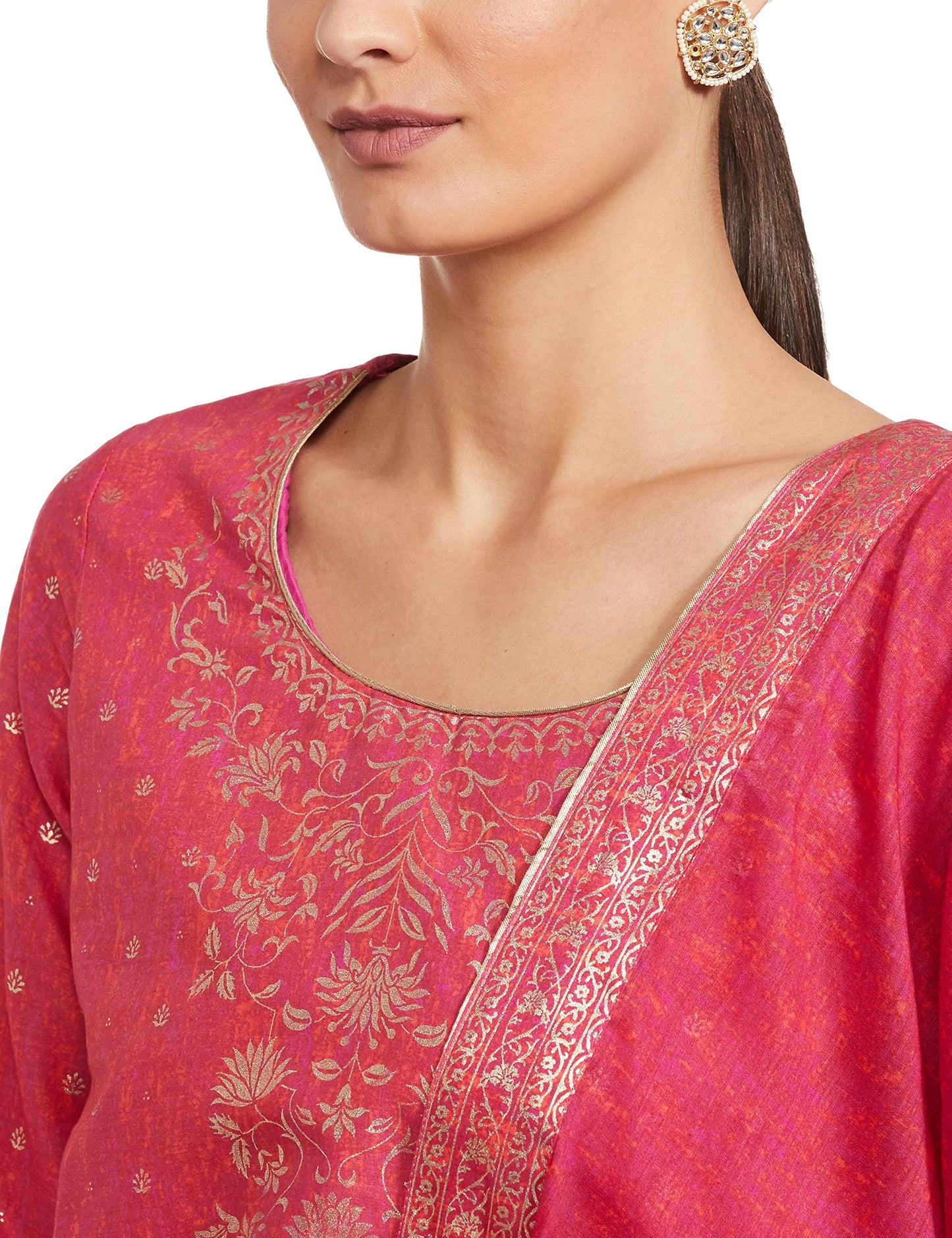 Biba WOMEN PRINTED STRAIGHT SALWAR KURTA DUPATTA(SKDSUMMER G7827_FUCHSIA_42)