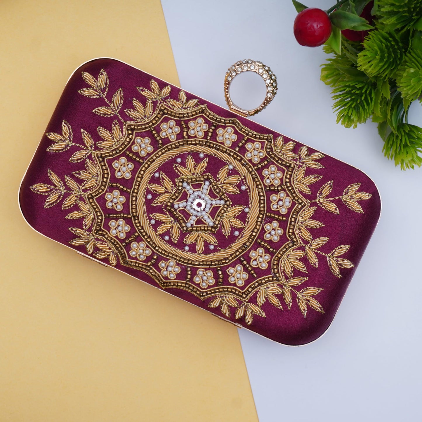 For The Beautiful You Embroidered Women's Ring Clutch (Cherry)