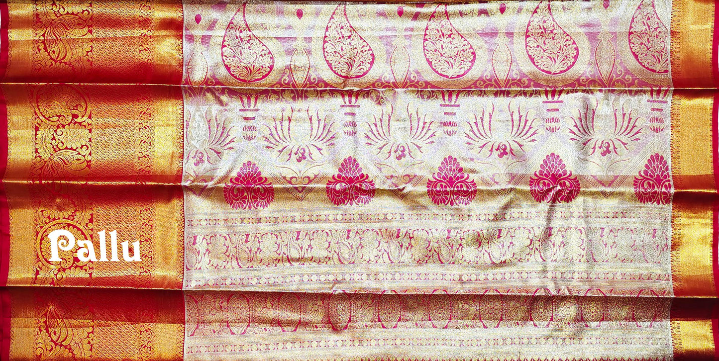 VFCollections Women's Kanchipuram Silk Pure Pattu Sarees With Blouse (Vfc022-3), Grey