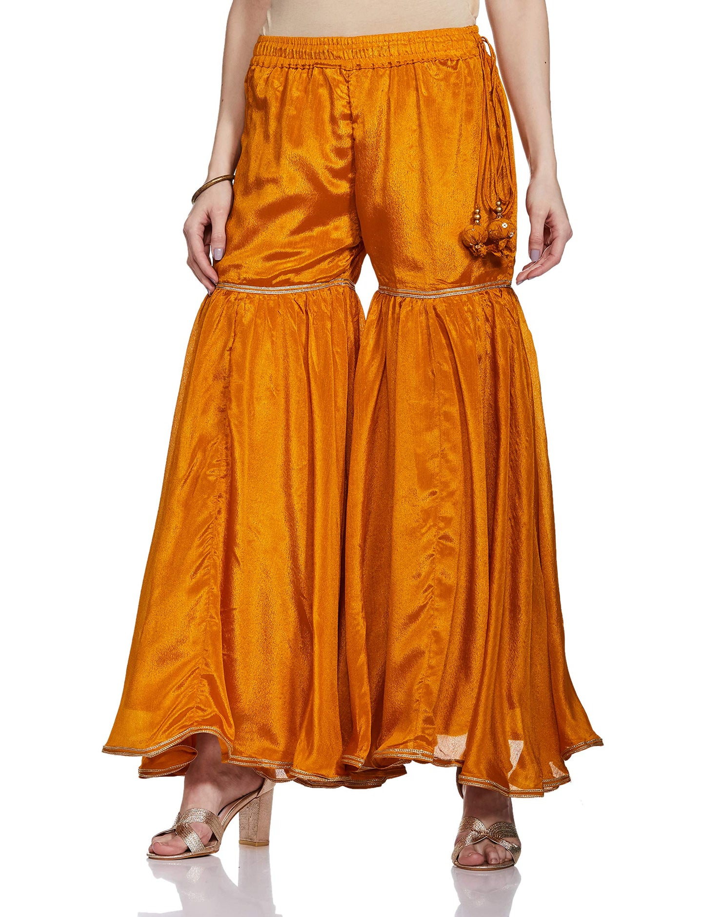 BIBA WOMEN EMBROIDERY FLARED SALWAR KURTA DUPATTA(SKDEMBROIDE6814_OCHRE_34)