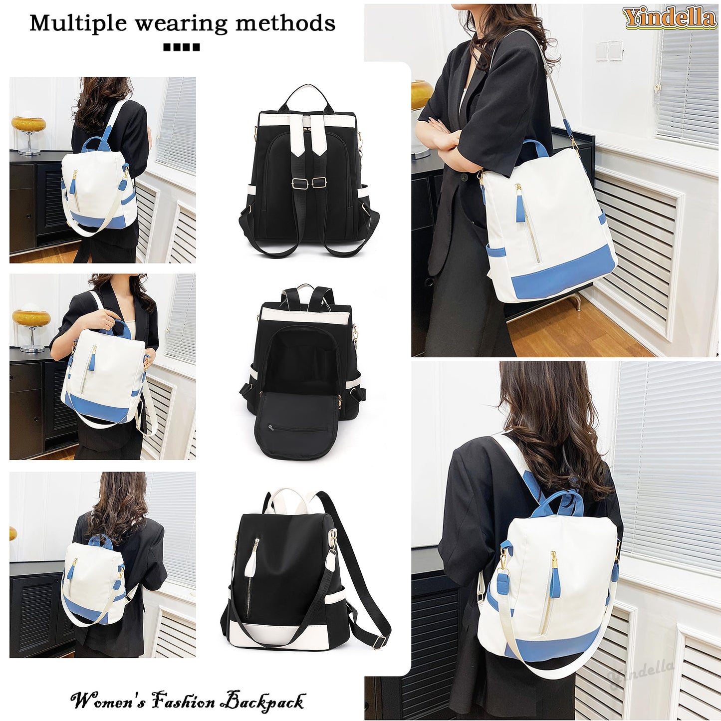 Yindella Women's Anti-Theft Fashion Backpack - Soft Leather Texture Large-Capacity Korean-Style Daypack Elegant Shoulder Fitting Backpack Purse for Travel and Collage Bag for Women and Girls (Blue)