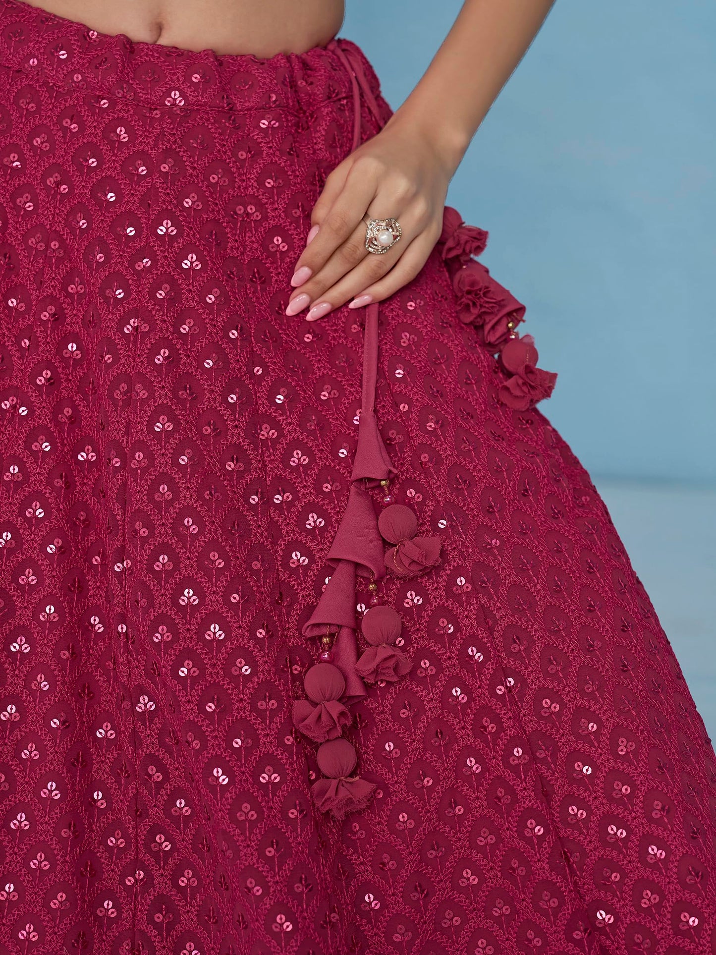 Zeel Clothing Women's Sequins Thread Embroidered Georgette Lehenga Choli With Dupatta (5124-Pink-Women-Lehenga-Choli-New; Free size) (Pink)