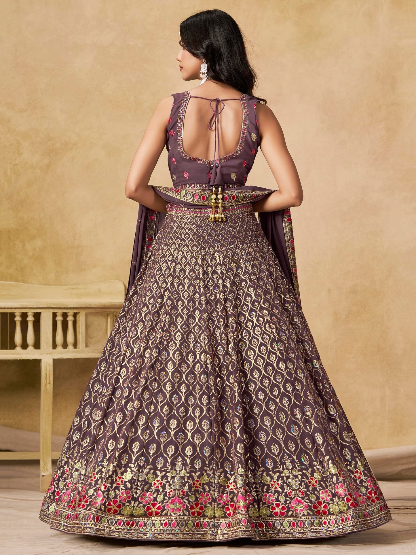 Zeel Clothing Women's Sequins and Thread Embroidered Work Georgette Lehenga Choli With Dupatta (5134-Women-Lehenga-Choli-Latest; Free size) (Light Purple)