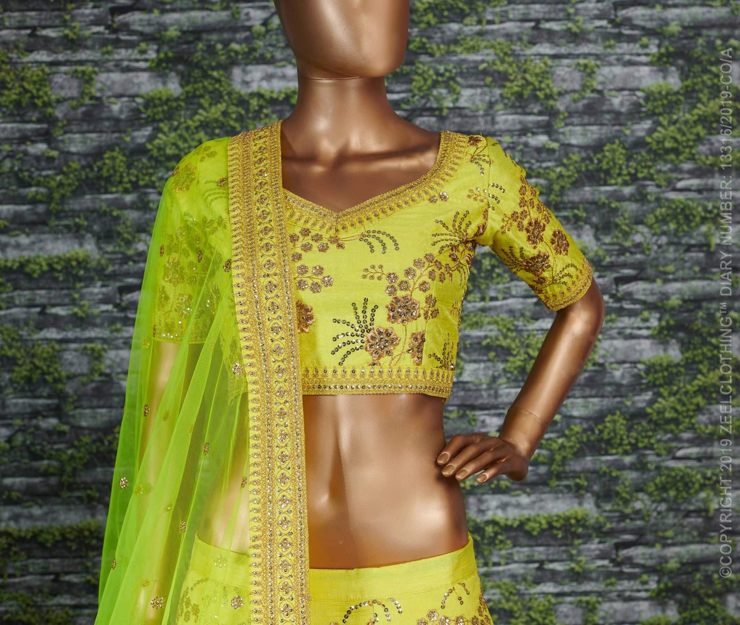 Zeel Clothing Women's Faux Silk Dress Material Semi-Stitched Lehenga Choli (7028-Neon-Wedding-Bridal-Lehenga_Green, Wedding Neon_Free Size), Customizable Length