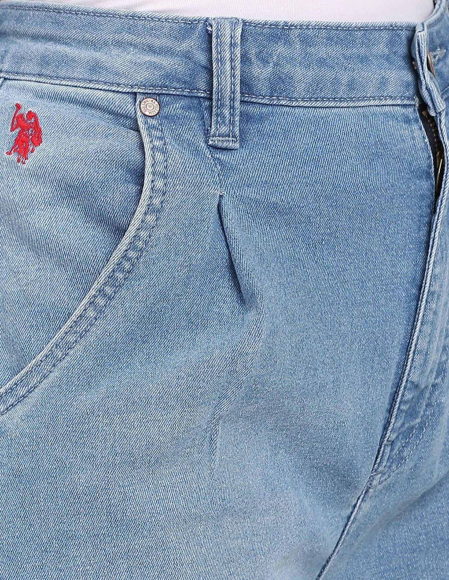 U.S. POLO ASSN. Women's High Rise Pleated Wide Leg Jeans (UWAW22JN063_Blue_32)