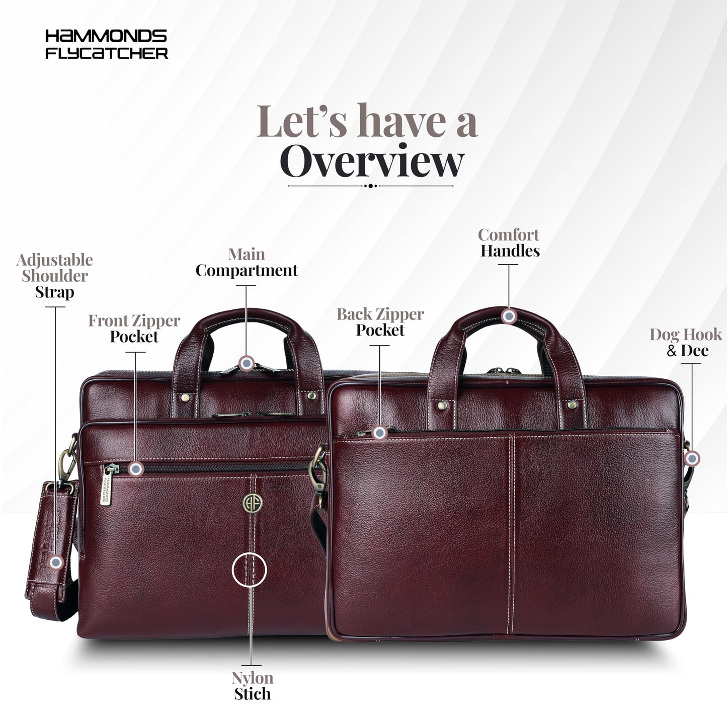 HAMMONDS FLYCATCHER Genuine Leather Office Bag for Men, Stylish 15.6 Inch Laptop Bag for Men, Multi Compartments, Adjustable Strap - 1 Year Warranty - Ideal for Office, Travel, Daily Use - Brown