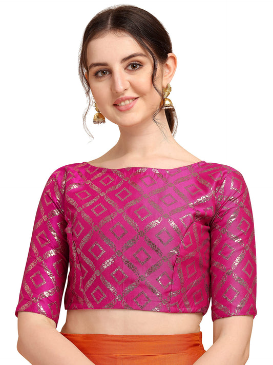 OOMPH! Jacquard Pink Readymade Blouse for Women - rbbl148xxl